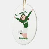 Cheerleader Brunette Green & White Keramisch Ornament (Links)