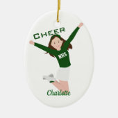 Cheerleader Brunette Green & White Keramisch Ornament (Voorkant)