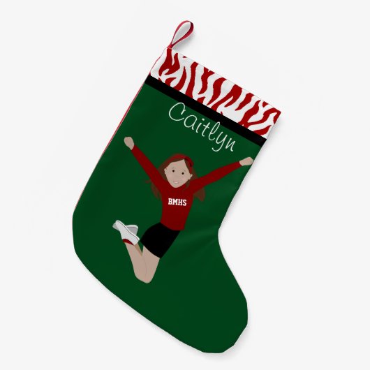 Cheerleader Brunette in rood en zwart Kleine Kerstsok (Voorkant (Hangend))