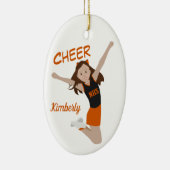 Cheerleader Brunette Oranje & Black Keramisch Ornament (Rechts)
