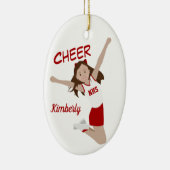 Cheerleader Brunette Red & White Keramisch Ornament (Rechts)