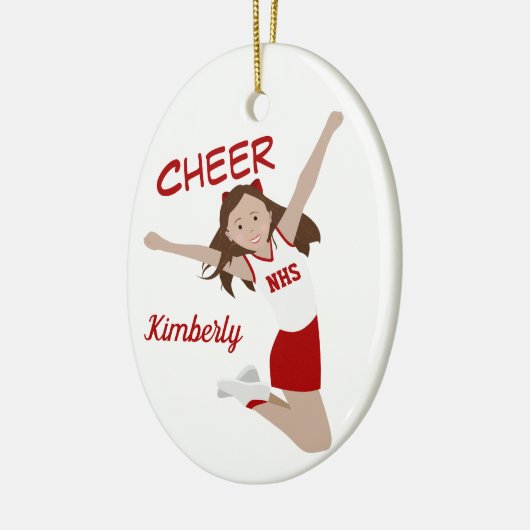 Cheerleader Brunette Red & White Keramisch Ornament (Links)