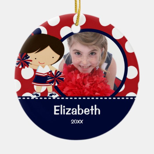 Cheerleader Cheer Fotokerstversiering Keramisch Ornament (Voorkant)