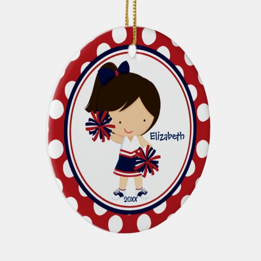 Cheerleader Cheer Kerstannament Blue Red Keramisch Ornament (Rechts)