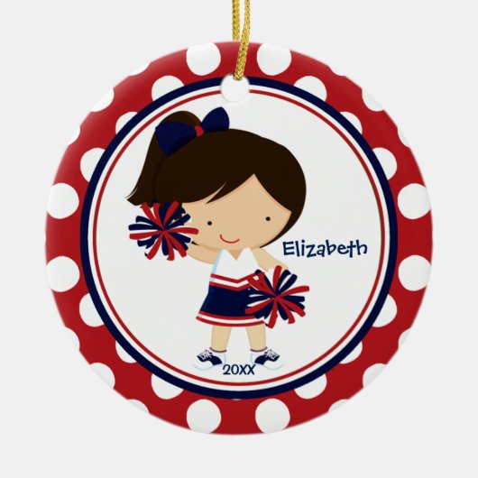Cheerleader Cheer Kerstannament Blue Red Keramisch Ornament (Voorkant)