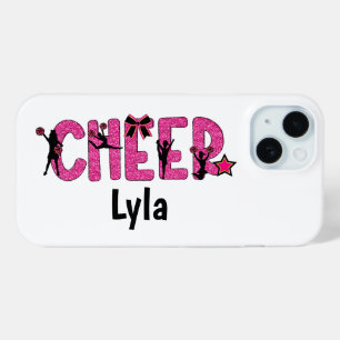 Cheerleader Cheer Pink Glitter Gepersonaliseerd iPhone 15 Case