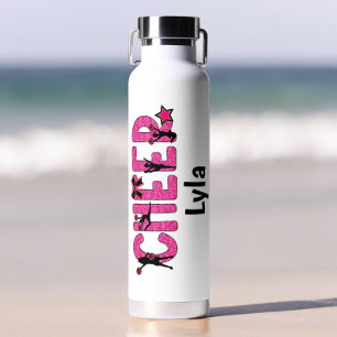 Cheerleader Cheer Pink Glitter Gepersonaliseerd Waterfles