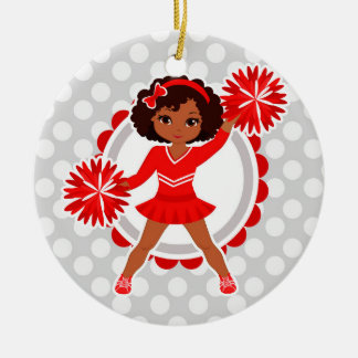 Cheerleader - Cute Red African American Cheer Keramisch Ornament
