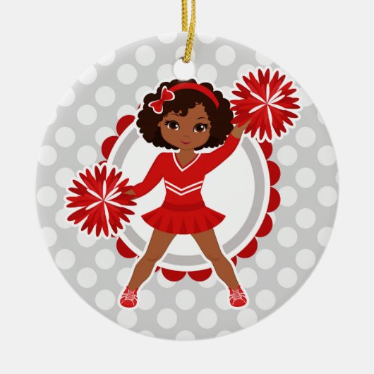 Cheerleader - Cute Red African American Cheer Keramisch Ornament (Voorkant)