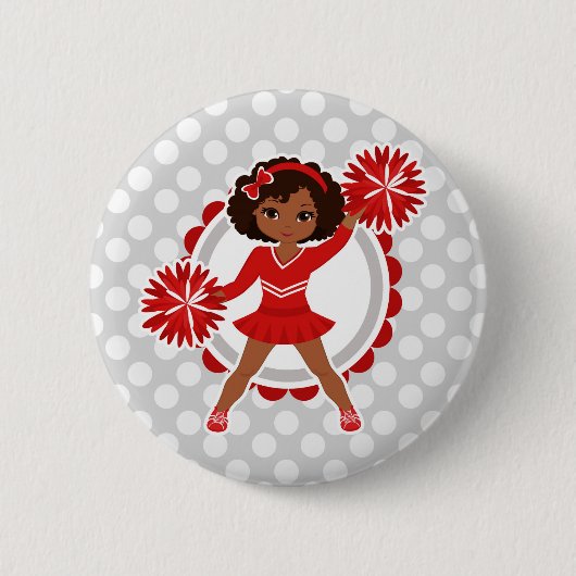Cheerleader - Cute Red African American Cheer Ronde Button 5,7 Cm (Voorkant)