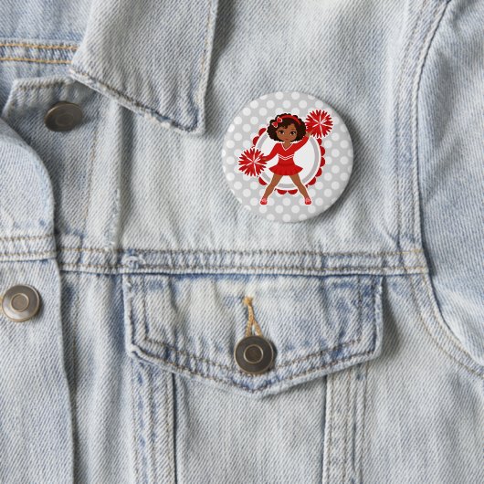 Cheerleader - Cute Red African American Cheer Ronde Button 5,7 Cm (In situ)
