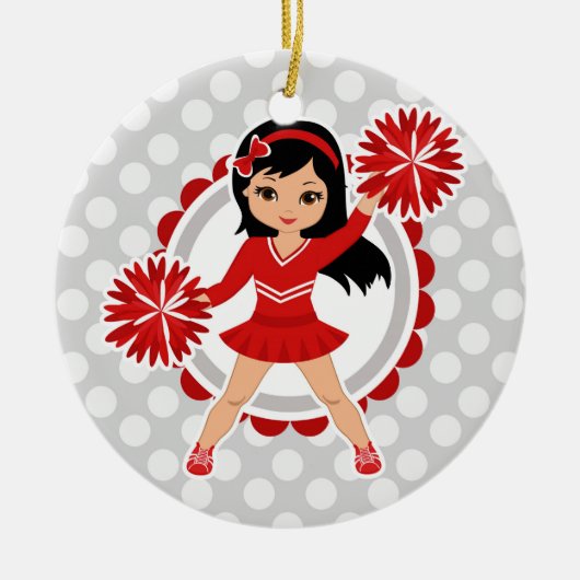 Cheerleader - Cute Red Black Hair Cheer Keramisch Ornament (Voorkant)