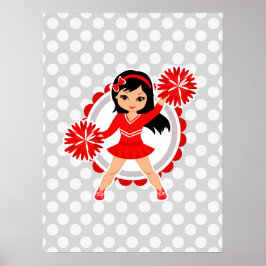 Cheerleader - Cute Red Black Hair Cheer Poster