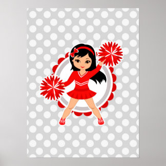 Cheerleader - Cute Red Black Hair Cheer Poster