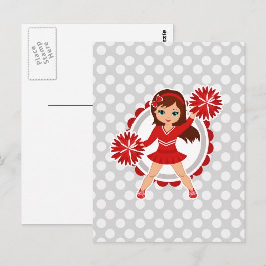 Cheerleader - Cute Red Brunette Cheer Briefkaart (Voorkant / Achterkant)