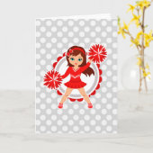 Cheerleader - Cute Red Brunette Cheer Kaart (Gele Bloem)