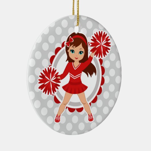 Cheerleader - Cute Red Brunette Cheer Keramisch Ornament (Rechts)