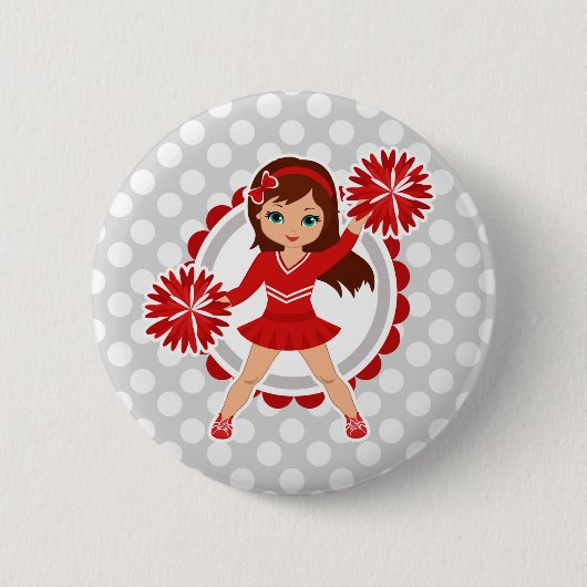 Cheerleader - Cute Red Brunette Cheer Ronde Button 5,7 Cm (Voorkant)