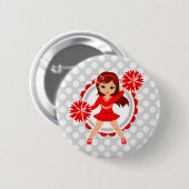 Cheerleader - Cute Red Brunette Cheer Ronde Button 5,7 Cm (Voorkant /achterkant)