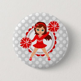 Cheerleader - Cute Red Brunette Cheer Ronde Button 5,7 Cm