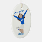 Cheerleader Dark Brunette Blue & White Keramisch Ornament (Rechts)