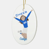 Cheerleader Dark Brunette Blue & White Keramisch Ornament (Links)