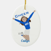 Cheerleader Dark Brunette Blue & White Keramisch Ornament (Voorkant)