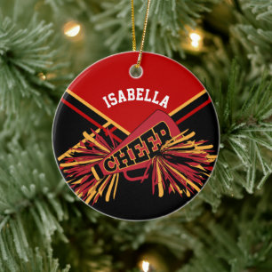 Cheerleader 📣 - Dark Red, Black en Gold Keramisch Ornament