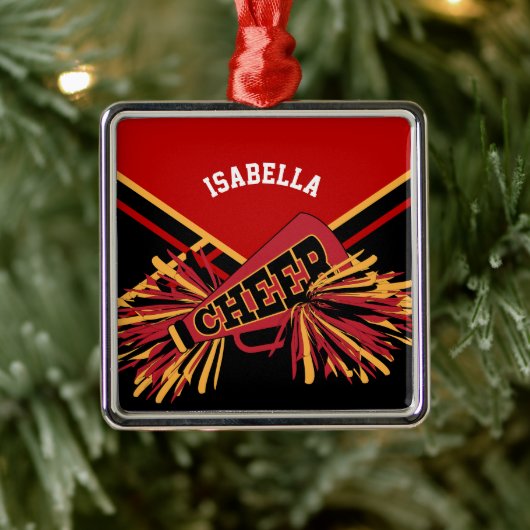 Cheerleader 📣 💖 - Dark Red, Black en Gold Metalen Ornament (Boom)