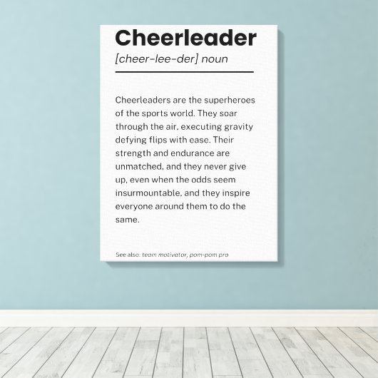 Cheerleader Definitie, Cheerleading Decor Gifts Canvas Afdruk (Insitu (Houten vloer))
