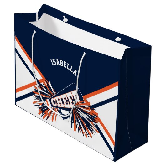 Cheerleader 📣 - donkerblauw, Oranje, wit - groot Groot Cadeauzakje (Voorkant Gekanteld)