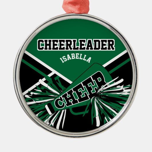 Cheerleader 📣 - Donkergroen, zwart en wit Metalen Ornament (Voorkant)