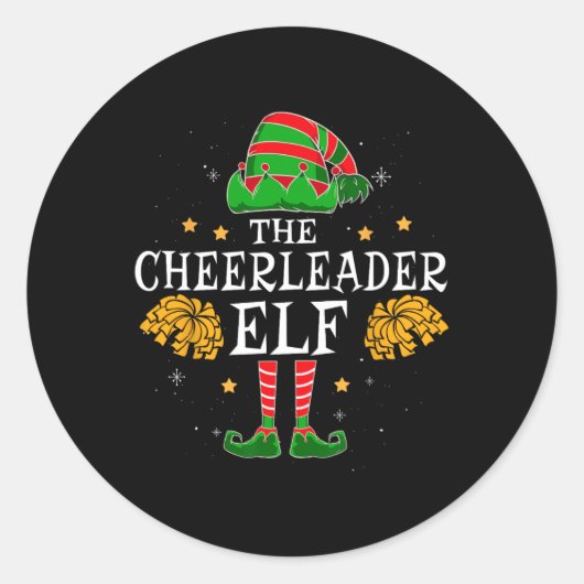 Cheerleader Elf Matching Team Christmas Funny Chee Ronde Sticker (Voorkant)