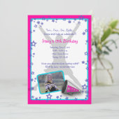 Cheerleader Foto Uitnodiging Roze Paarse Turquois (Staand voorkant)