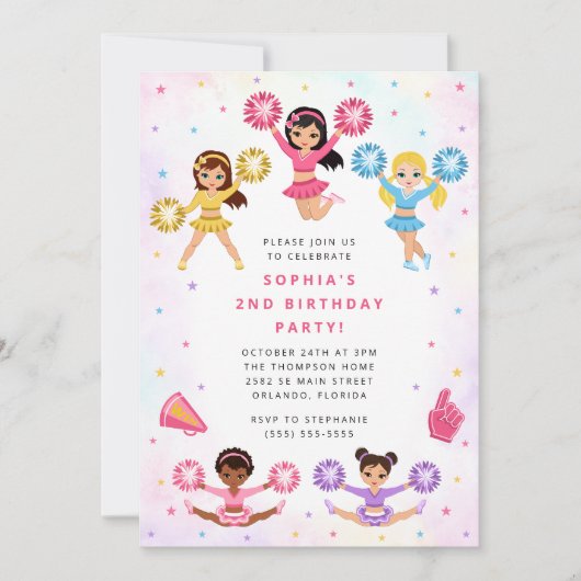Cheerleader Girl Birthday Party Invitation Kaart (Voorkant)