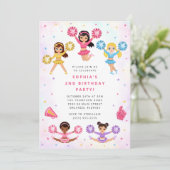 Cheerleader Girl Birthday Party Invitation Kaart (Staand voorkant)