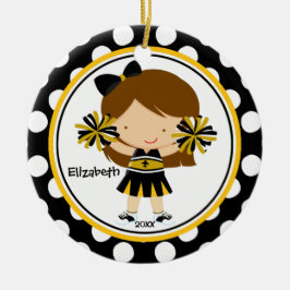 Cheerleader Girl Kerstornament Black Gold Keramisch Ornament