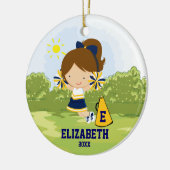 Cheerleader Girl-kerstornament Blue Gold Keramisch Ornament (Links)