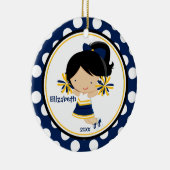 Cheerleader Girl-kerstornament Blue Gold Keramisch Ornament (Rechts)