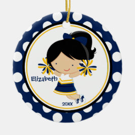 Cheerleader Girl-kerstornament Blue Gold Keramisch Ornament