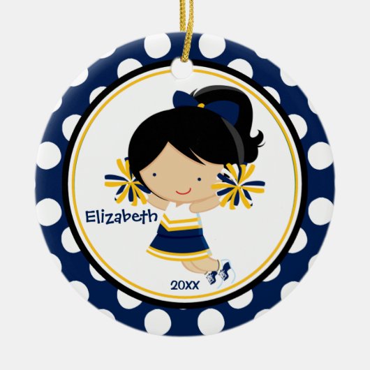 Cheerleader Girl-kerstornament Blue Gold Keramisch Ornament (Voorkant)