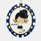 Cheerleader Girl-kerstornament Blue Gold Keramisch Ornament (Links)