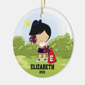 Cheerleader Girl-kerstornament Blue Red Keramisch Ornament (Links)