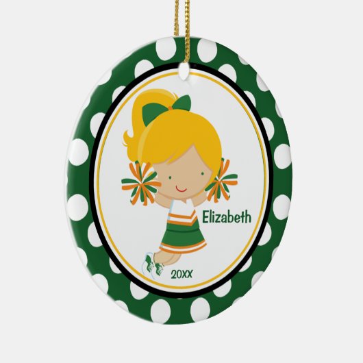 Cheerleader Girl-kerstornament Green Gold Keramisch Ornament (Rechts)