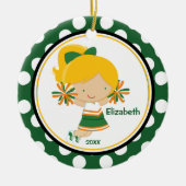 Cheerleader Girl-kerstornament Green Gold Keramisch Ornament (Voorkant)