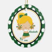Cheerleader Girl-kerstornament Green Gold Keramisch Ornament (Links)