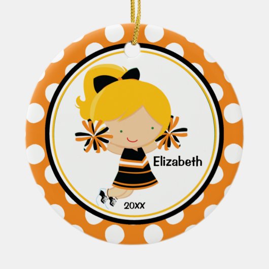 Cheerleader Girl kerstornament Oranje Black Keramisch Ornament (Voorkant)