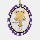 Cheerleader Girl-kerstornament Paars Gold Keramisch Ornament (Rechts)
