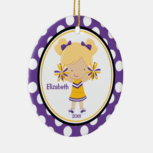 Cheerleader Girl-kerstornament Paars Gold Keramisch Ornament (Rechts)