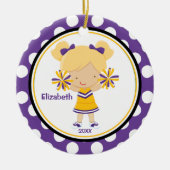Cheerleader Girl-kerstornament Paars Gold Keramisch Ornament (Voorkant)